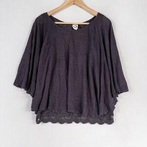 Akemi + Kin Lace & Linen Cape Top Sz Medium Dark Gray Lined Boxy Slouchy Knit